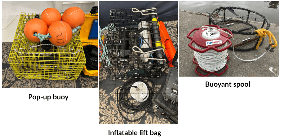 Pop-up buoy inflatable lift bag and buyant spool fishing gear